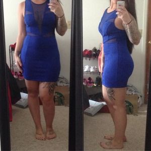 Royal blue dress w/mesh cut outs