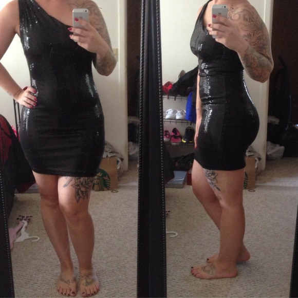 Black sequin one shouldered dress