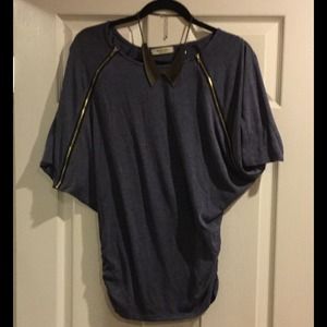 Blue Top with Batwing Shoulder
