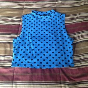 Blue and Black Polka Dot Crop Top