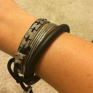 Silver and brown bangles