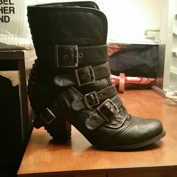 Moto Black Buckle Boots (by Not Rated)