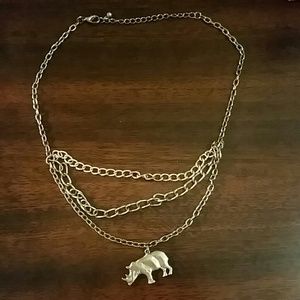 Three Chained Rhino Necklace