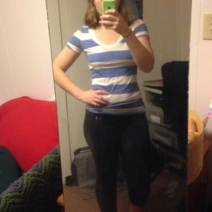 Blue and White Striped American Eagle V Neck