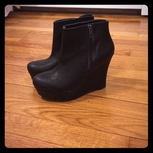 Black Leather Wedge Booties