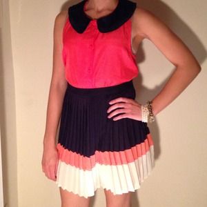 Sale!! Navy, cream, and peach pleated skirt