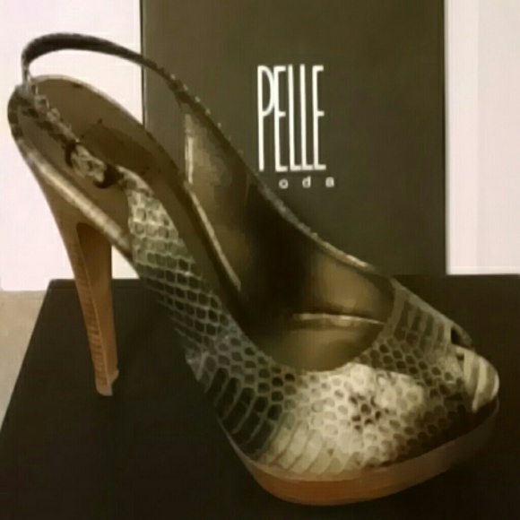 Pelle Moda Blue Snake Skin Print Open Toe Pump