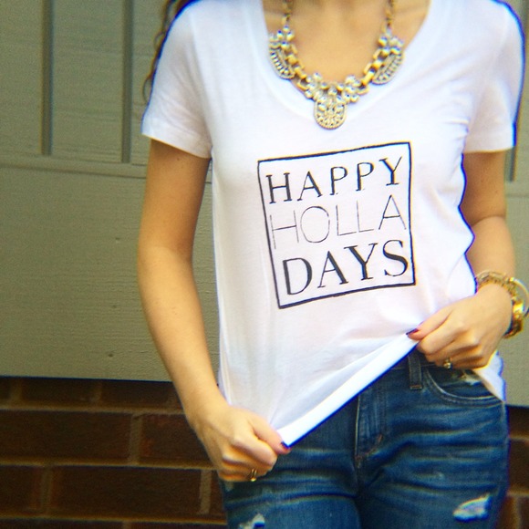 Happy HOLLA Days Graphic Typographic Tee - Picture 3 of 4
