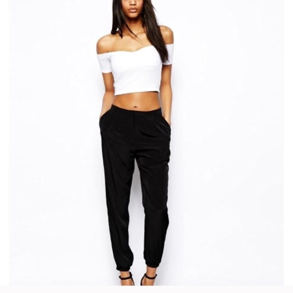 ASOS Pants - Asos black silky pants with elastic detail