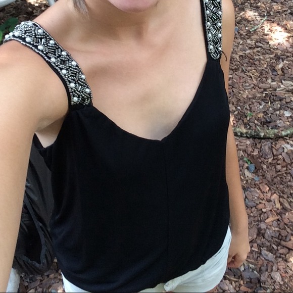 Boutique Black Tank with Beaded Straps