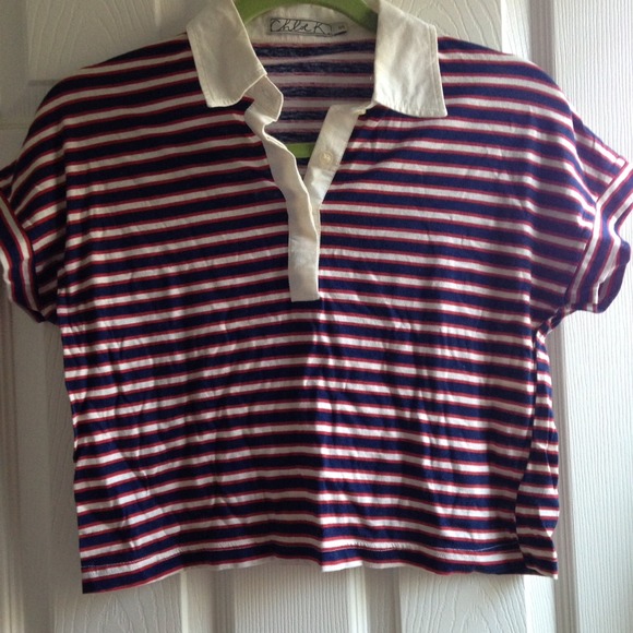 Striped polo cropped top size Sm