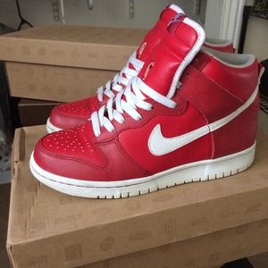 Cute Red High-Top Nike Dunks