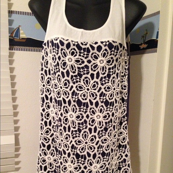 White And Navy Blue Floral Dress/Tunic