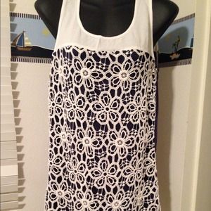 White And Navy Blue Floral Dress/Tunic