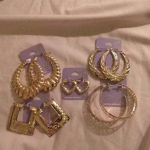 Clairs Set of 5 pairs of Gold toned earrings