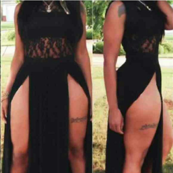 Dresses & Skirts - Sexy Black Lace Romper with Slits 🎉NWOT🎉