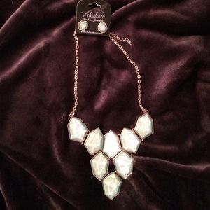 Teal bib necklace with matching earrings