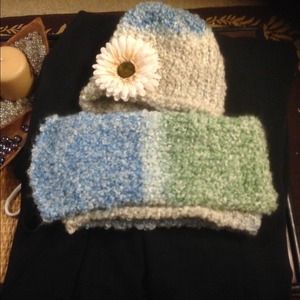 Hand-knitted hat and scarf