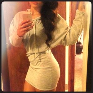 Grey hooded sweater dress