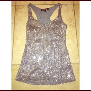 Forever 21 Grey Sequin Racerback Tank Top Size S
