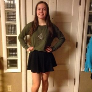Macys olive green rhinestone sweater
