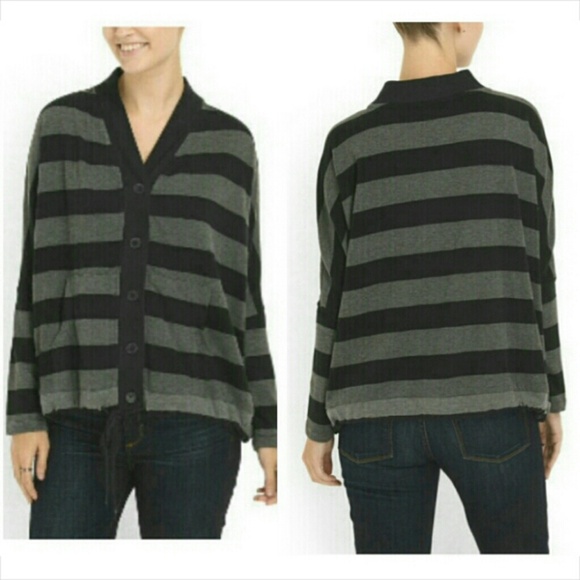 FRENCH TERRY CARDIGAN STRIPED CHARCOAL/BLACK - Picture 2 of 2