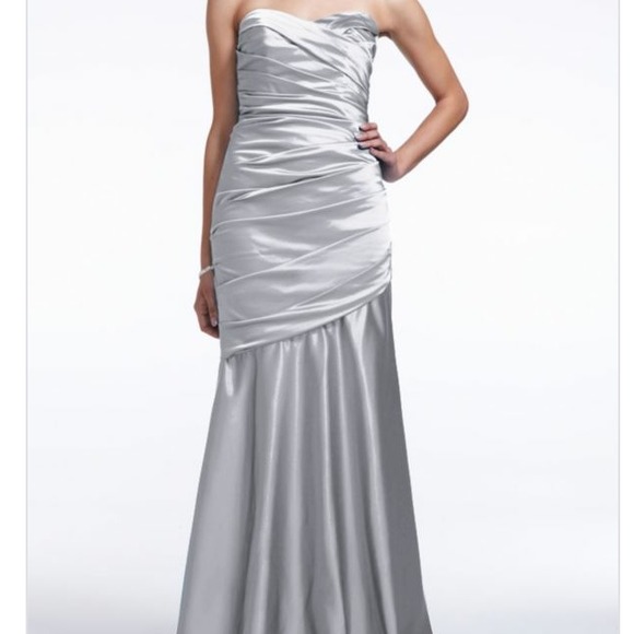 DAVID'S BRIDAL LONG STRAPLESS STRETCH SATIN DRESS