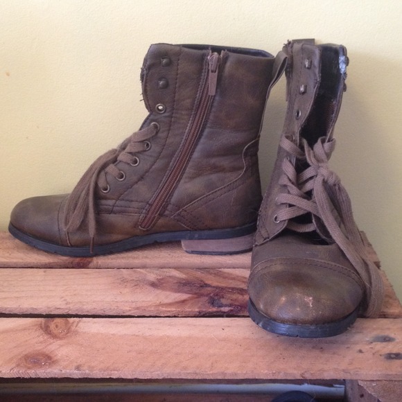 Brown distressed combat boots