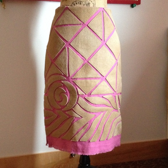 BCBG leather calf hair patchwork skirt