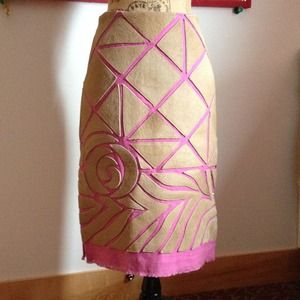 BCBG leather calf hair patchwork skirt