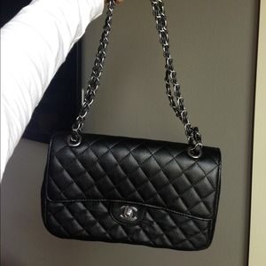 Chanel inspired black quilted purse