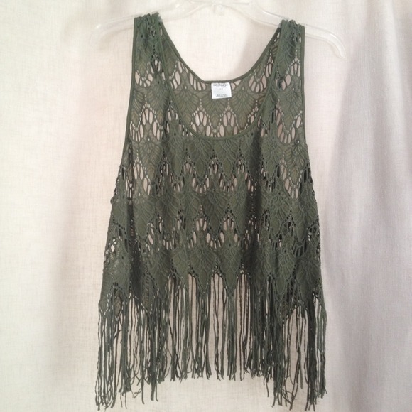 Olive Green Free People Fringe Crop Tank - Picture 3 of 4