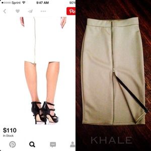 Taupe long zippered pencil skirt