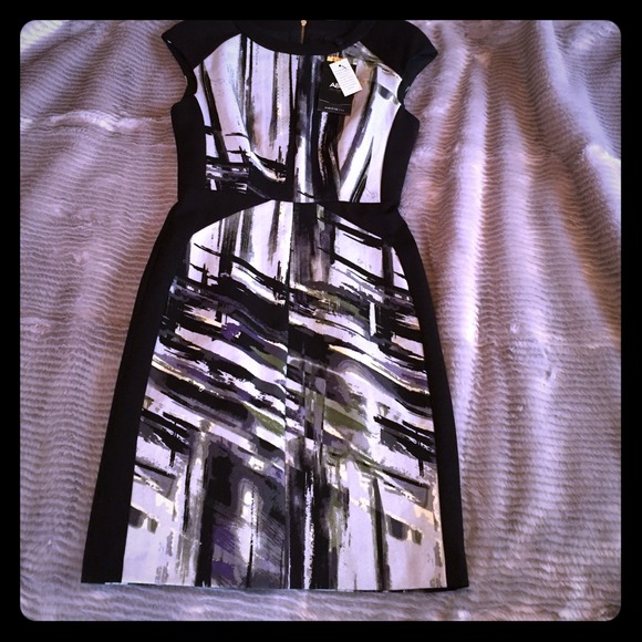 ABS Purple Printed Cap Sleeve Dress XS - Picture 1 of 1