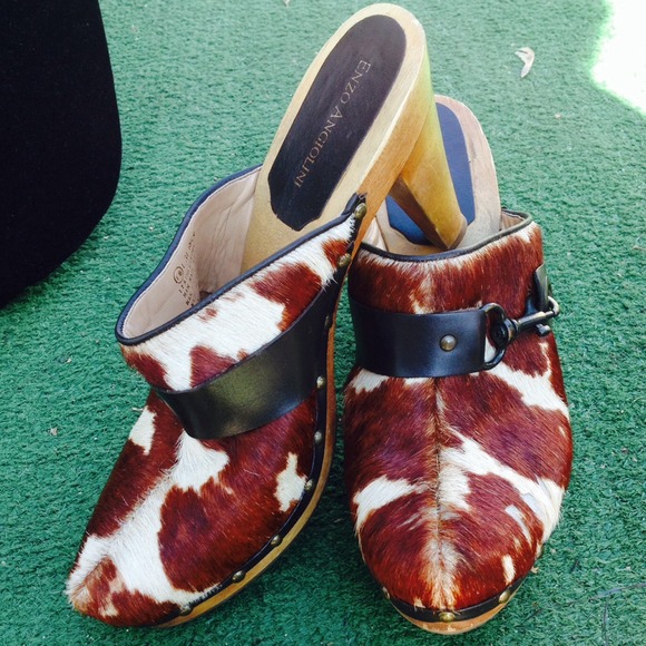 Enzo pony haired mules/clogs