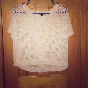 White Netted Crop Top