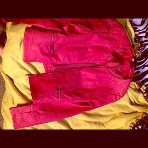 Red faux leather moto jacket!