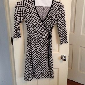 Black and white polka dot wrap dress
