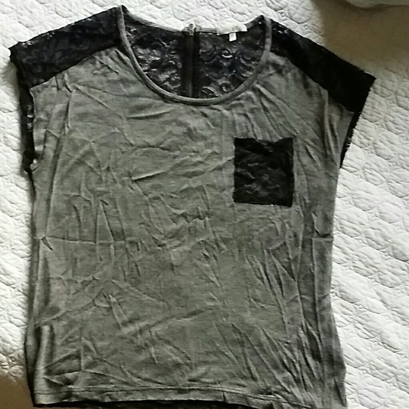 Black and gray lace and knit Ter shirt