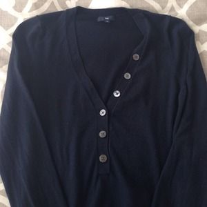Navy blue long sleeve henley style sweater