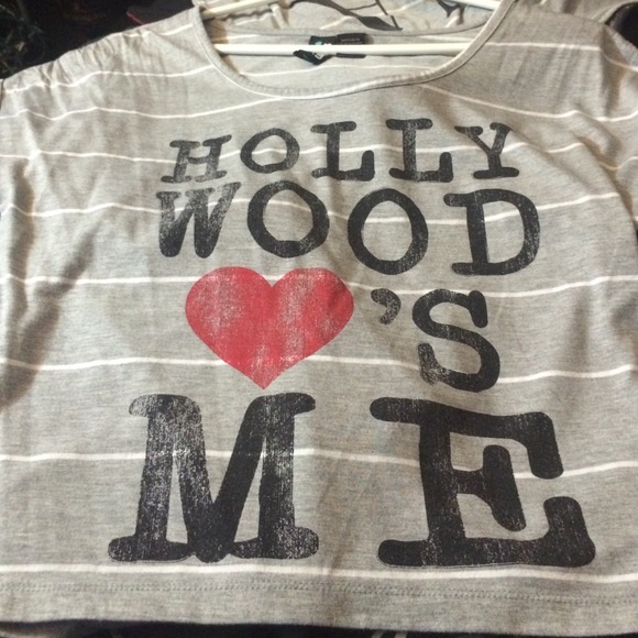 Gray and white striped hollywood <3's me crop top
