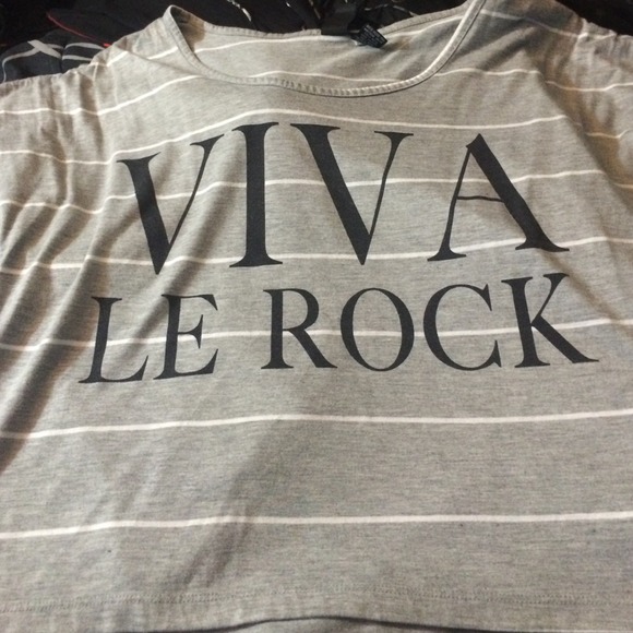 Viva la rock gray and white striped crop top