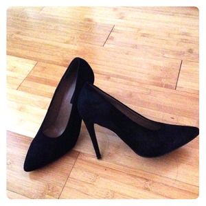 Black suede pointed toe pumps from Ann Taylor