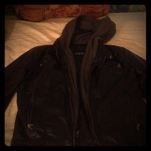GUESS Hooded Faux Leather Moto Jacket