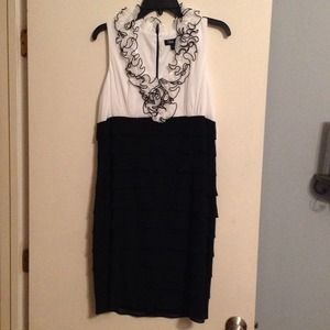 Black bottom white top with ruffle dress