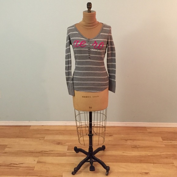 Aeropostale Large Pink & Grey Striped Top