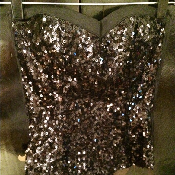 Black sequin bustier top