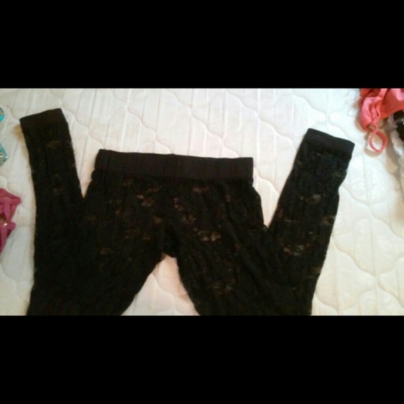 Floral black lace tights