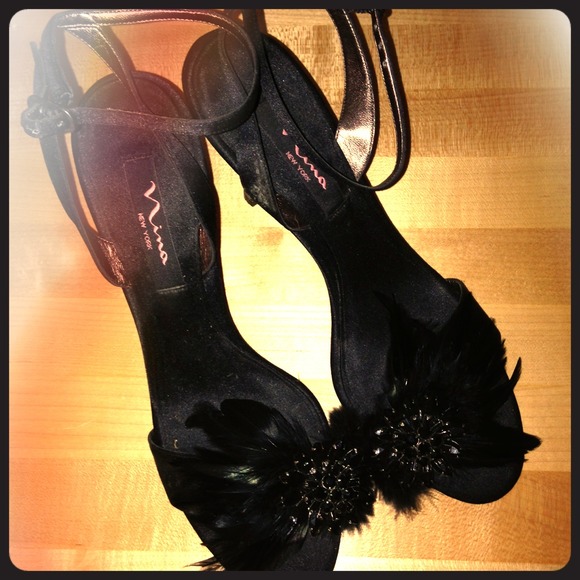Nina black feather and crystal sandals
