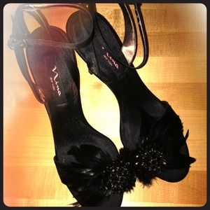 Nina black feather and crystal sandals